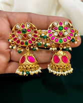 Chand Bali Jadau Jhumki's with Multi Color Kundan Earrings - KE00126